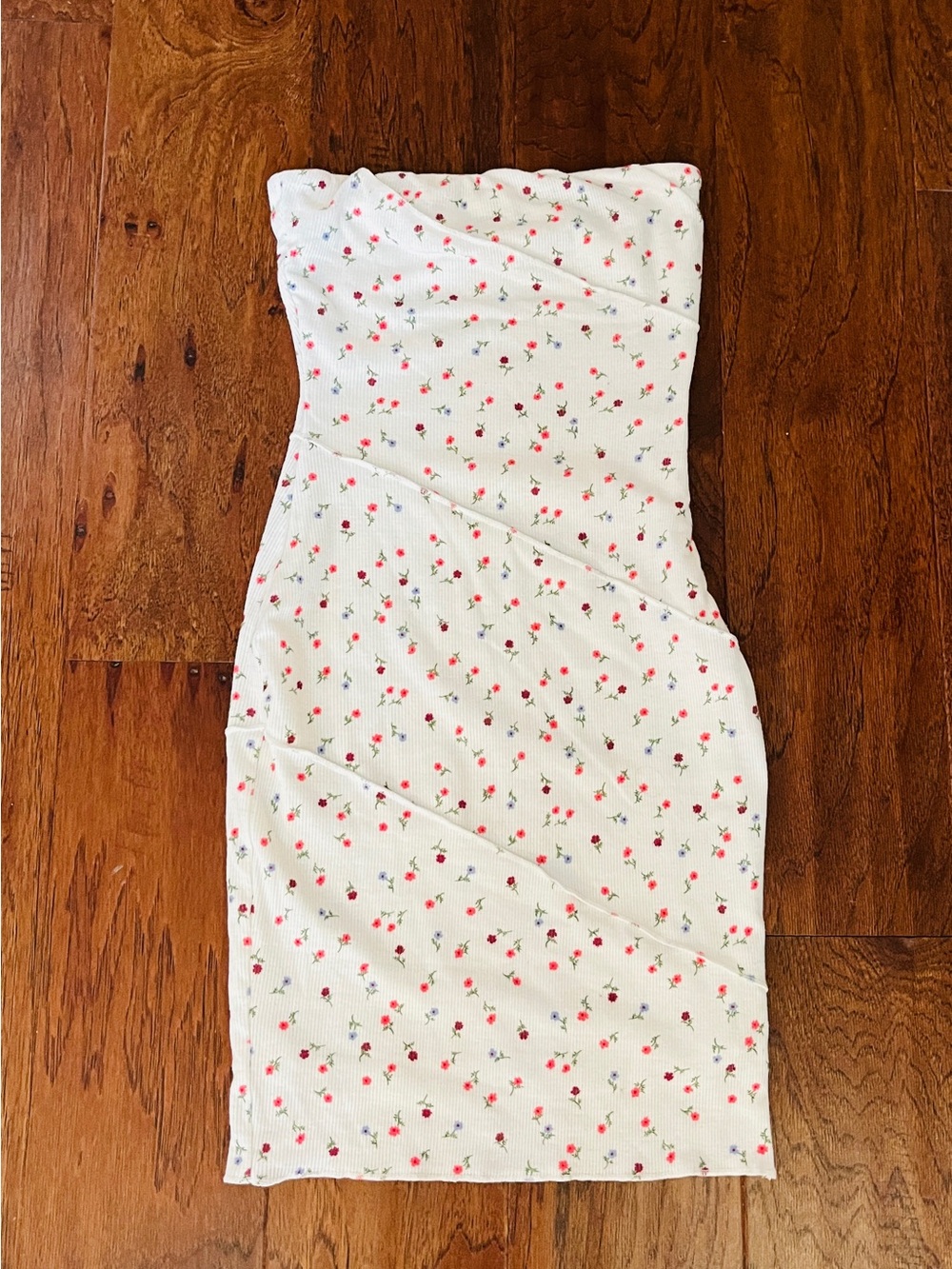 White Floral Strapless Bodycon Dress Size 2